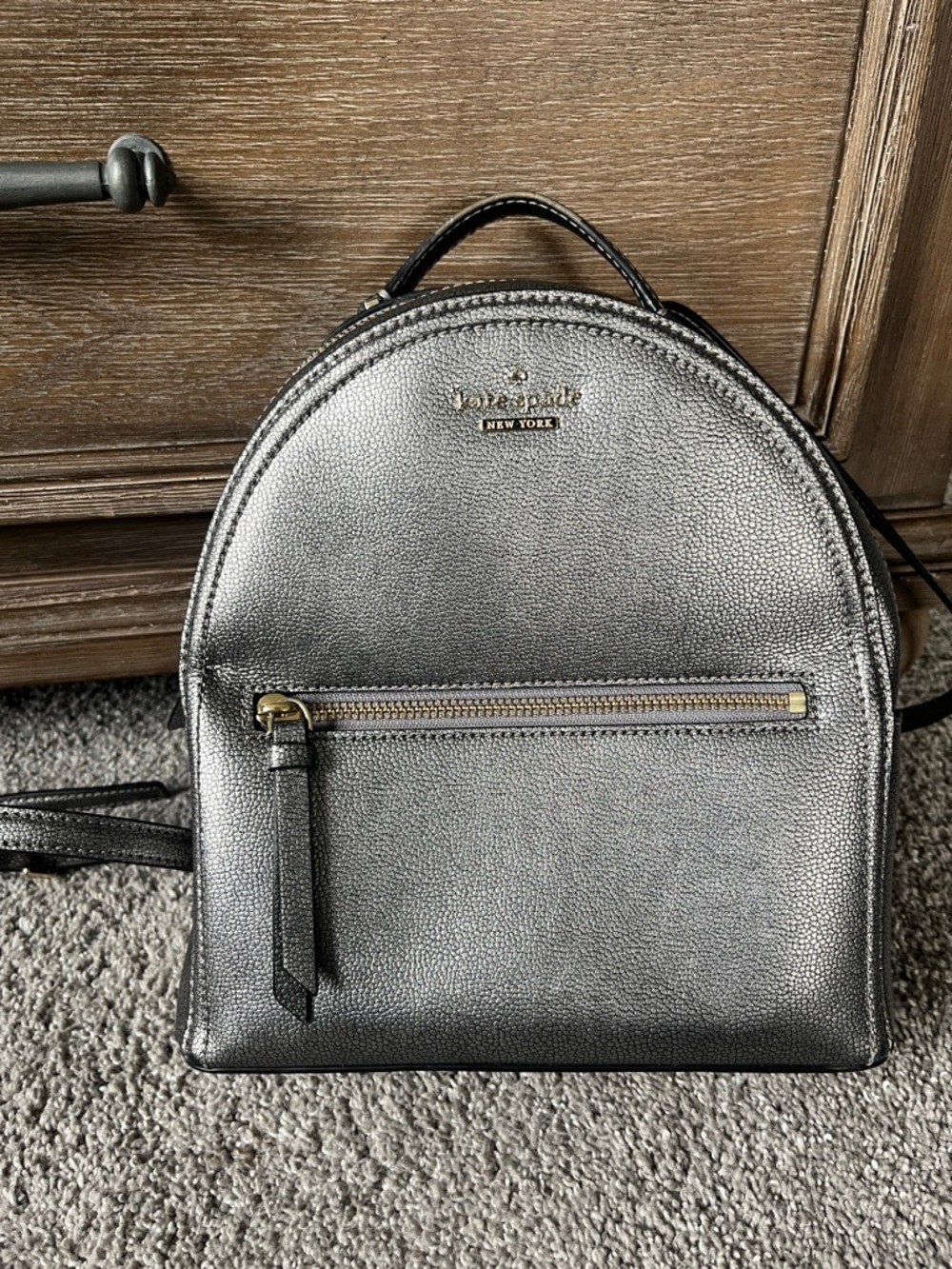 kate spade Silver metallic Pebbled Mini Backpack